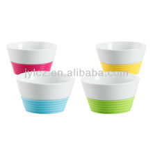 plaint white ceramic bowl with colorful silicone base